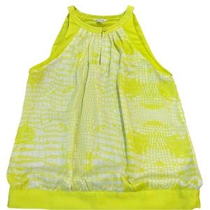 CK sleeveless blouse in yellow print.